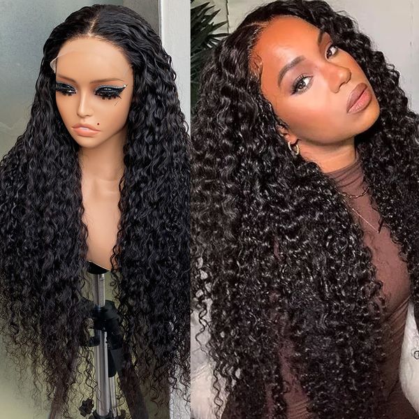 Malaio Peruano Indiano Brasileiro 200% Densidade Grosso 1b Natural Preto Onda Profunda 6x6 HD Lace Encerramento Peruca 28 Polegada 100% Raw Virgin Remy Cabelo Humano