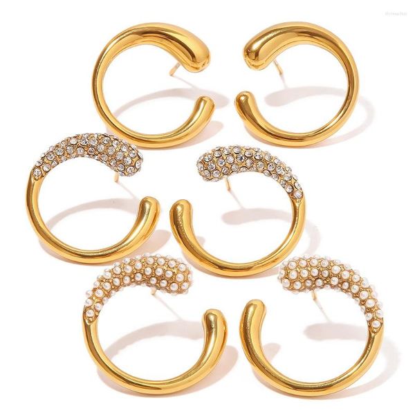 Stud Küpe Youthway su geçirmez c-şekilli geometrik altın çember Kore cazibesi zarif mücevher bijoux femme