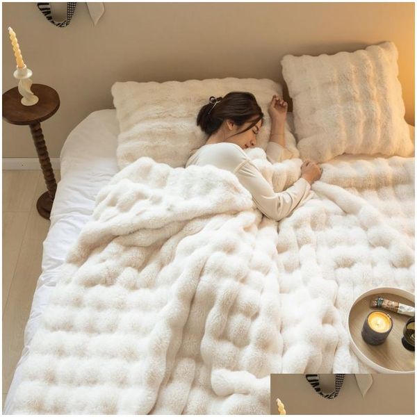 Cobertores Quentes Toscano Imitação Cobertor de Pele para o Calor de Inverno Super Confortável Cama High-End Sofá Drop Delivery Home Garden Têxteis Dhftn