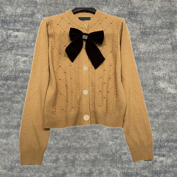 Bowknot Donna Cardigan Maglione Cappotti Giacca lavorata a maglia a maniche lunghe Capispalla calda ed elegante di lusso