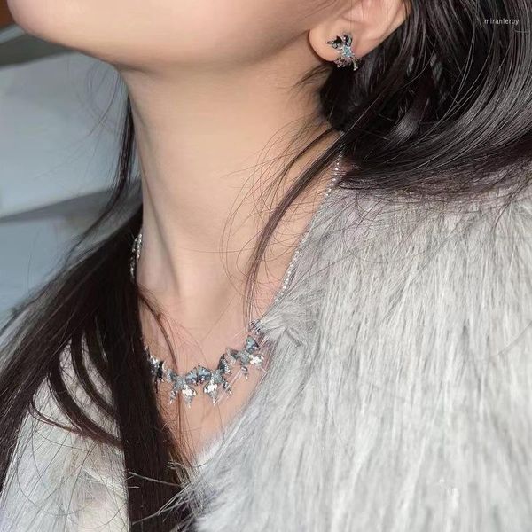 Halsband Y2K Himmelblau Schmetterling Anhänger Halskette für Frauen Luxus Vintage Halsketten koreanische Mode Perlenkette Schmuck