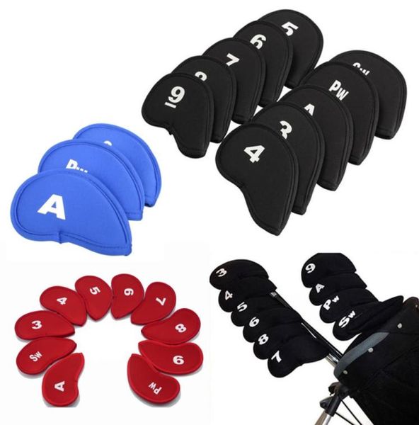 10pcsSet Golf Head Covers Club Eisen Schutz Abdeckung Zubehör Schwarz Golfer Geschenk Golf Zubehör Golf Stuff7153137