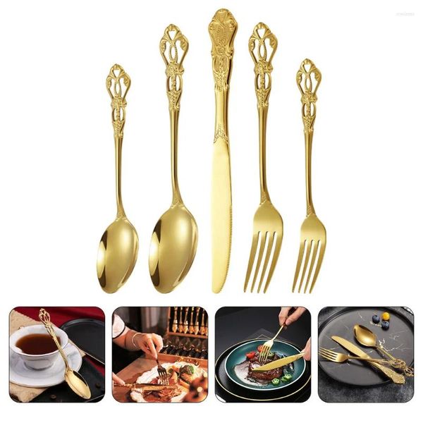 Set di stoviglie Manico Strumenti occidentali Stoviglie in metallo Forchetta Cucchiaio Kit Posate in acciaio inossidabile Coltelli da bistecca Accessori da cucina Cocina