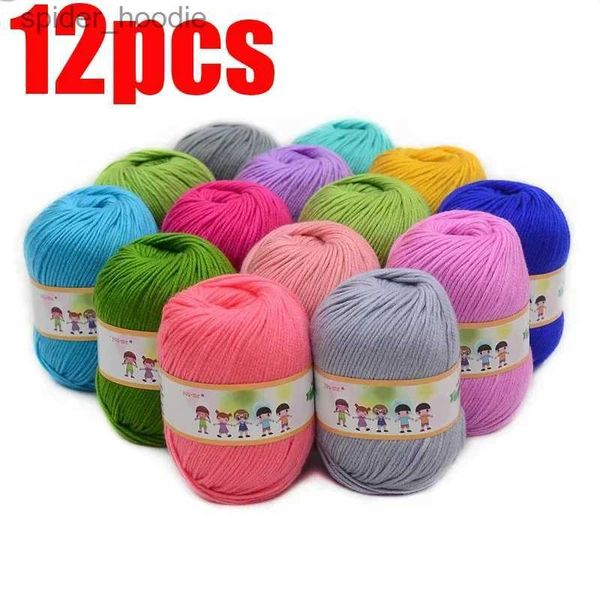 YARN 12pcs venda quente lti cor algodão tricô de seda fios macios de bebê para malha de mão l231130