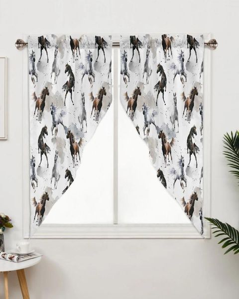 Cortina aquarela estilo chinês cavalo janela tratamentos cortinas para sala de estar quarto decoração casa triangular