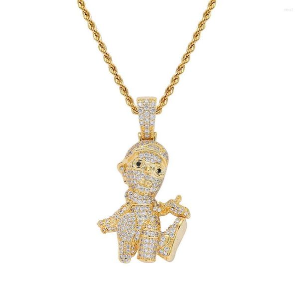 Anhänger Halsketten Hip Hop Micro Gepflasterte Zirkonia Bling Iced Out Gold Silber Farbe Cartoon Boy Anhänger Halskette Für Männer Frauen Rapper