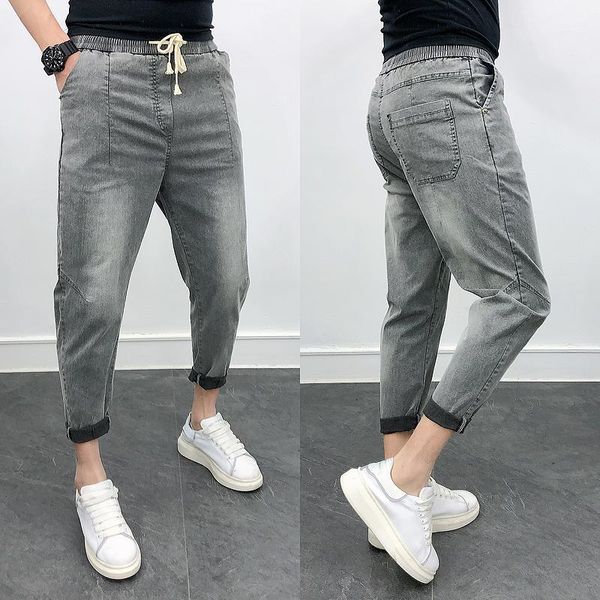 Мужские джинсы 2023 Весенний отдых Черно-голубые грузовые мужчины уличная одежда Джинсовая брюки брюки с брюками гарем джинсы плюс размером 28-36