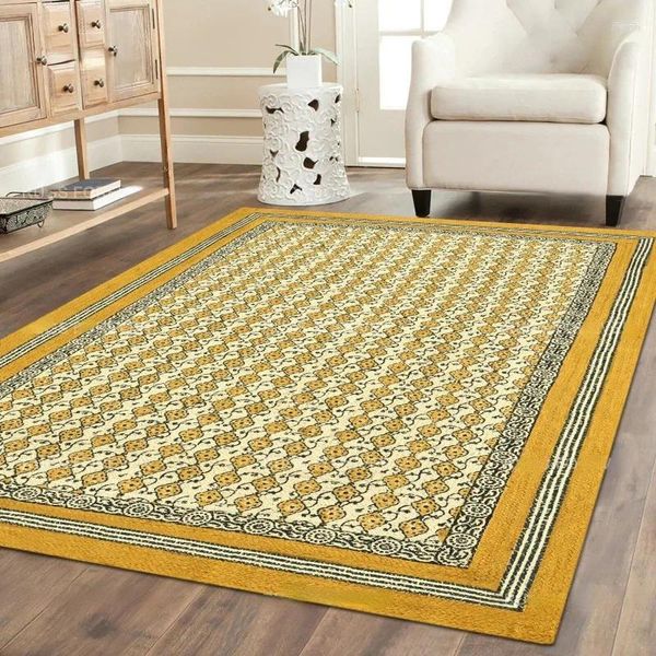 Carpets Area Rugs Natural Jute Weave Living Room Yellow Hand Block Print Yoga Mat 5x8FT