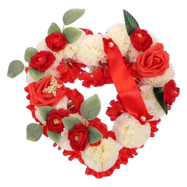 Grinaldas de flores decorativas 1 conjunto Memorial Grave Grinalda Flor artificial Coroa de coração Guirlanda de flores funerárias com fita e decorações cemitério ao ar livre 231129