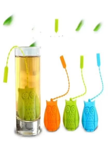 Silicone Gufo Colino da tè Bustine di tè carini Food Grade Creativo tè a fogli mobili Infusore Filtro Diffusore Accessori divertenti F03233149376