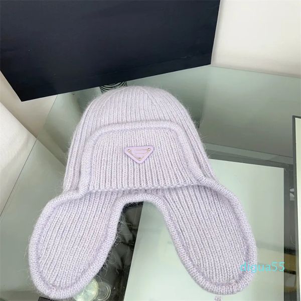 Gorro de lã de alto sentido para proteção de ouvido, chapéu infantil quente de malha combinando