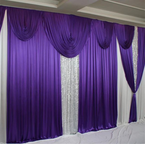 Decorazione per feste 20ft 10ft Purple Ice Silk Fondali per matrimoni Tende con drappeggi bianchi Swag 3m 6m Event Stge Backgrounds