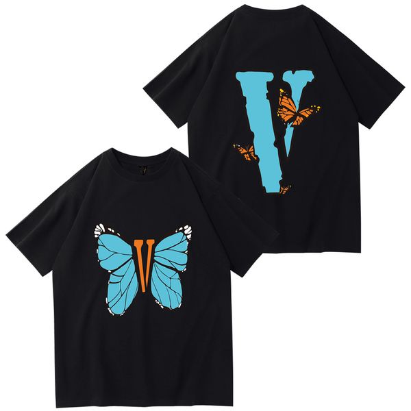 Vlone Shirt Vlones T-Shirt Baumwollstoff Ärmel T-Shirt Herren Sommermode Druck locker und vielseitig Rundhals Paar Top Persönlichkeit Unterhemden V T-Shirt