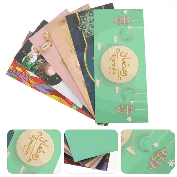 Embrulhado de presente 6 pcs envelopes cartões ramadã eid em branco saudação decorações felizes apresenta convites festival vermelho muçulmano