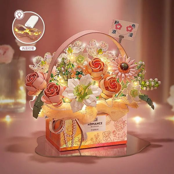 Weihnachtsspielzeug liefert LOZ Baustein Blume Rose Spielzeug Zauberpulver tragbarer Blumenstrauß Geschenkbox Serie Geschenke für Mädchen 231130