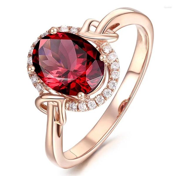 Anéis de cluster Europeu e americano Ruby Diamond Ring Banhado com 18K Rose Gold Love Interlaced Red Crystal Proposta