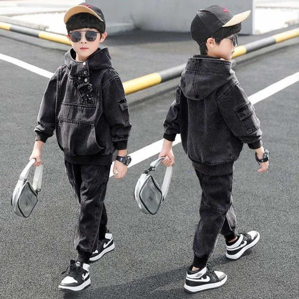 Conjuntos de roupas YRS Baby Boy Roupas 3T-12 Qualidade Meninos Cowboy Ternos Casual Tracksuit Primavera Outono Tops e Calça 2 Pcs Crianças Cool Hooded