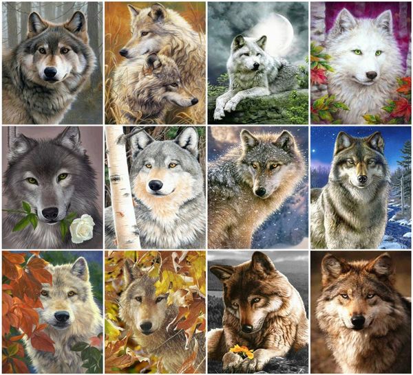 Azqsd diy hayvan boyası sayı tuval boyama kitleri by Frame resimleri sayılara göre wolf resimleri için ev dekorasyonu 4383341