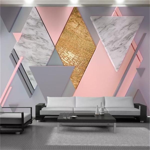 Домашний декор 3d обои Европейский розовый геометрический мраморный рисунок настенные обои Гостиная Спальня Кухня Настенное покрытие206G