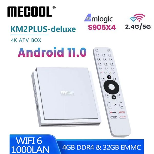 2024 Nuovo Mecool KM2 Plus Deluxe Android 11 TV Box Amlogic S905X4 4GB 32GB Certificato Google Netfil 4K ATV BOX 5G WiFi 6 Doby Atm0s Audio TVBOX