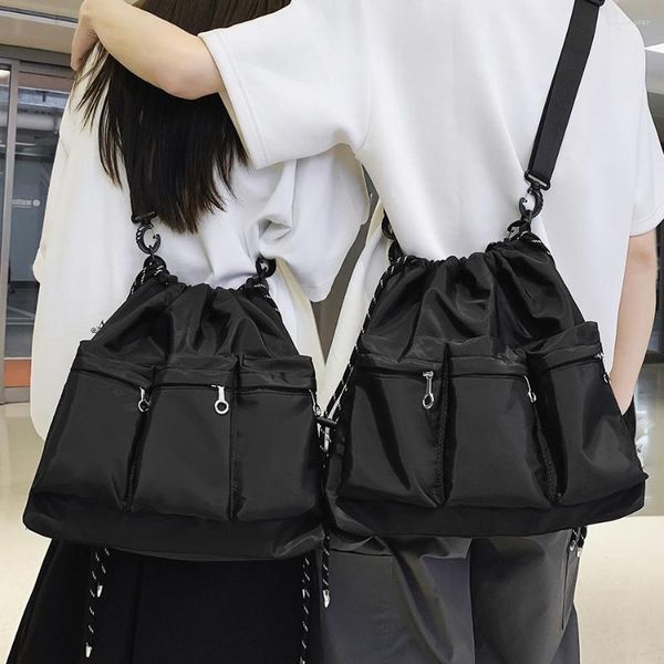 Abendtaschen Big Black Nylon Unisex Crossbody Bag Multi-Pocket Totes String Design Reiseschulter für Damenmode Handtaschen und Geldbörsen