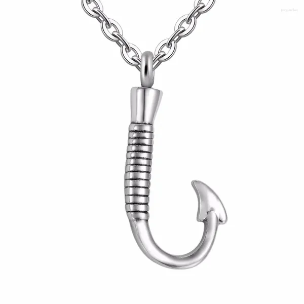 Collane con ciondolo Collana da uomo con amo da pesca, commemorativa, con urna di cenere, gioielli per cremazione in acciaio inossidabile