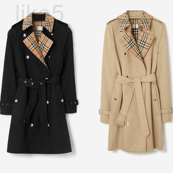 Trench da donna firmati Shop Boutique Cappotto lungo a vento per la primavera e l'autunno 23 Nuovo stile britannico Doppiopetto con lacci Vita DA4H