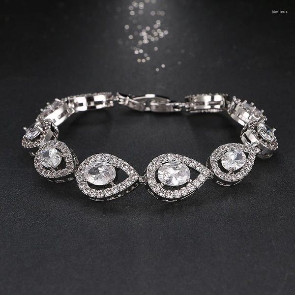 Charme pulseiras elegante gota de água pêra corte áustria cristal cz para mulheres elo de corrente branco ouro-cor pulseira festa mostrar B-026