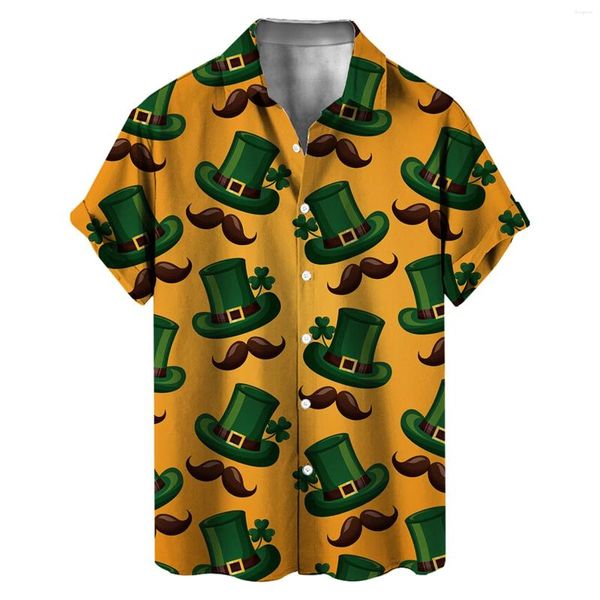 Camicie casual da uomo Camicia a maniche lunghe floreale Maschile Giorno di San Patrizio Autunno corto Stampa 3D T-shirt girocollo Hawaii