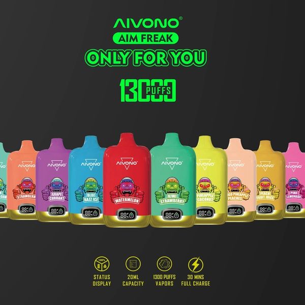 Aivono Aim Freak 13000 Puffs Recarregáveis 650mAh 20ml E Juice Vape Bar Cigarro Eletrônico Malha Bobina Puff E-Cigarros 5% ni