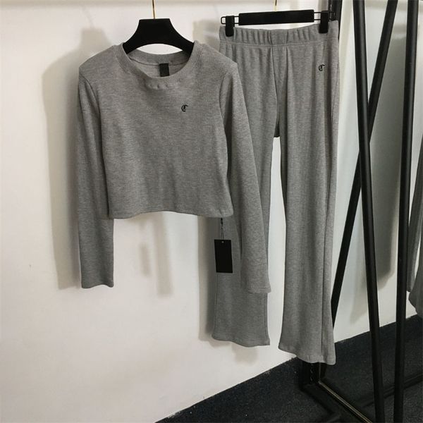 Dünne graue Damen-Trainingsanzüge, modischer Herbst-Designer, 2-teiliger Baumwoll-Yoga-Trainingsanzug, modische Turnhalle, weiche, lässige, dehnbare Kleidung