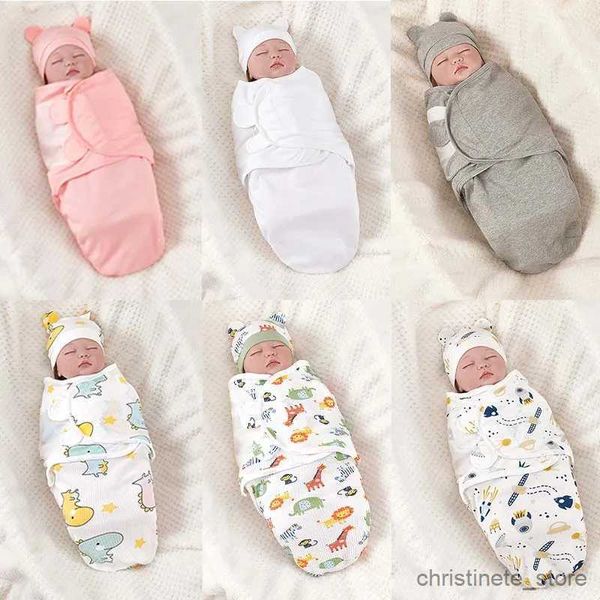 Decken Pucken Neugeborenen Schlafsack Baumwolle Baby Swaddle Wrap Einstellbar Neugeborenen Schlafsack Hut Set Anti-kick Swaddle Warme Weiche Decke