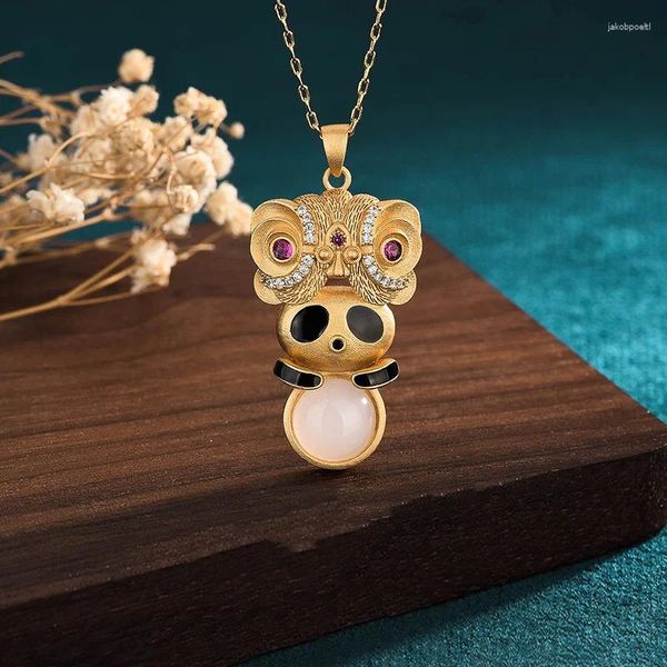 Pingente colares na moda mulheres colar cor dourada esmalte gotejamento esmalte bonito panda imitação jade vintage festa de casamento jóias