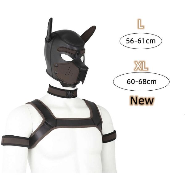 Prodotti per massaggi Kit bondage sadomaso di taglia XL Cucciolo di grandi dimensioni Cosplay Maschera con cappuccio fetish in neoprene con fascia pettorale Collare Fascia da braccio per adulti Giochi sexy