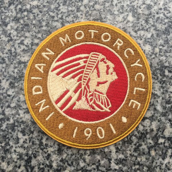 Maßgeschneiderte Abzeichen „1901 INDIAN MOTORCYCLE Rocker“, bestickter Aufnäher zum Aufbügeln und Aufnähen, Motorrad-Biker-Club-MC-Frontjacke, Punk-Weste-Aufnäher, detaillierter Stickerei-Aufkleber