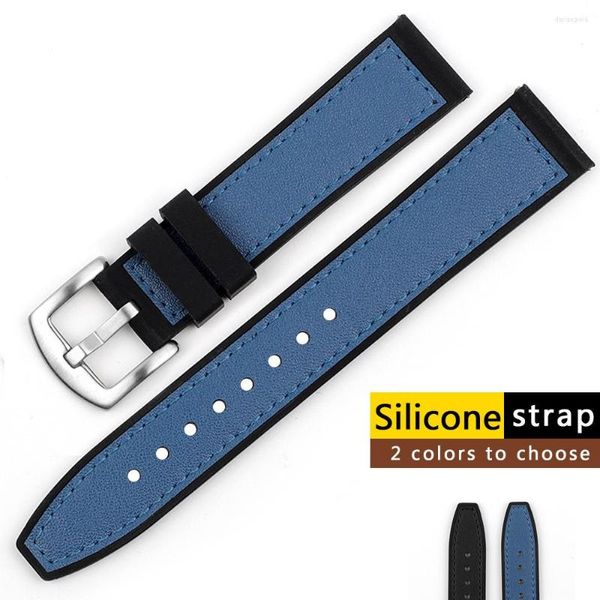 Uhrenarmbänder Silikon-Leder-Uhrenarmband 20 mm 22 mm Gummiband Schwarz Blau Farbe Waterpoof Soft Armband Herren Damen Ersatz