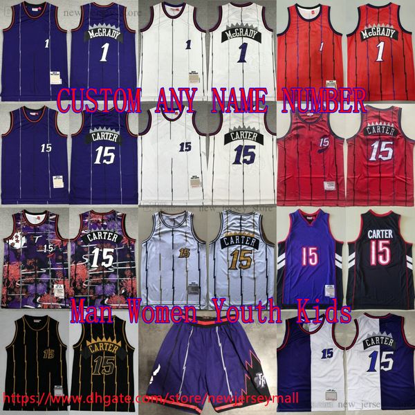 Ritorno al passato S-6xl personalizzato 1998-99 Basket 15 Vincecarter Jersey Retro Vintage Classic 1 TracyMcgrady Maglie a livello nero Purple Black Sports traspirante short