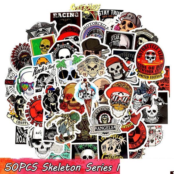 Adesivos de parede 50 pcs punk skl vinil bomba horror doodle decalques de carro à prova d 'água para diy laptop skate guitarra bicicleta moto decoração dhzk4