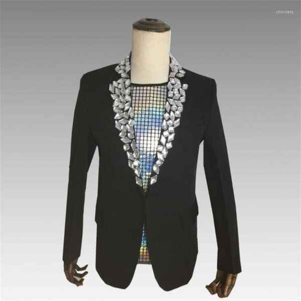 Ternos masculinos costuram miçangas à mão Blazer Men projeta jaqueta masculino figurinos para cantores roupas vestido de estrela da dança punk branco preto