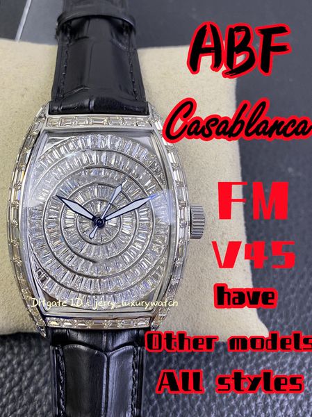 ABF/FM V45 Casablanca Diamante quadrado completo, 8880 B SC DT, 316L Fine Steel, incrustado com 88 diamantes de cristal Swarovski, Seagull 2824 Mechanical Movement, 39,5mmx55.3mm