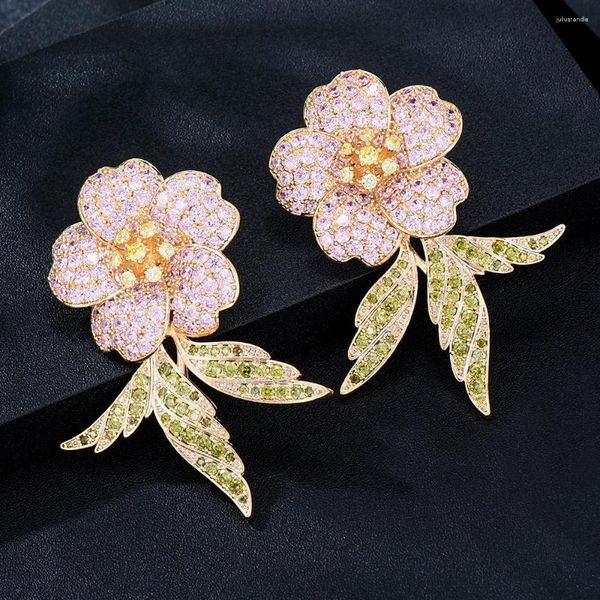 Orecchini con perno GODKI Trendy Daily Foglia di fiori per le donne Matrimonio CZ Brincos Boucle D'oreille 2023 Gioielli della Boemia