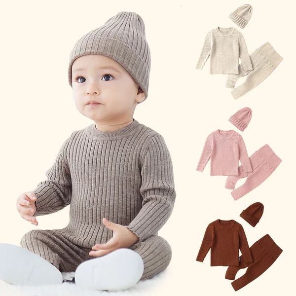 Giyim Setleri 3pcs-Sweater Setleri Sonbahar Kış Bebek Giyim Seti Sweaterhatpants Sıcak Örme Noel Hediyesi Doğum Born Toddler Kıyafetler 231129