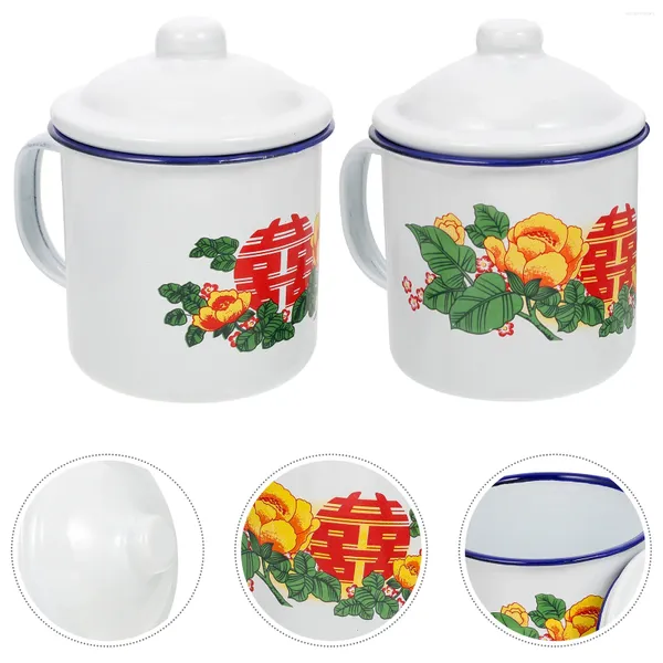 Armazenamento de cozinha 2 peças xícara de chá esmaltada suave estilo chinês mesa de jantar recipiente de bebidas vintage suporte para beber