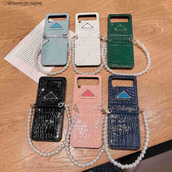 Casos de telefone celular Classic Designer Crocodile Skin Mobile Case para Samsung Z Flip 4 3 Polonês PU Proteção de Couro Shell Pearl Flip3 Z230731 Q231130