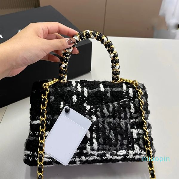 Mulheres retrô de lã misturada ombro com padrão xadrez designer de metal dourado hardware Matelasse bolsa de corrente bolsa de luxo carteira clássica ao ar livre