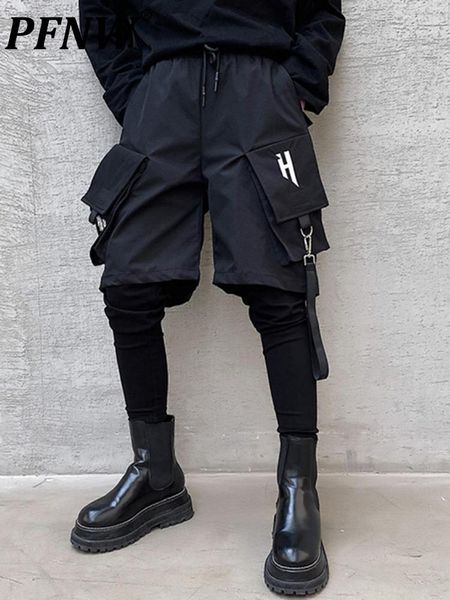 Herrenhosen PFNW Herren Splicing Dark Black Style Funktionelle Wind Cargo Elastische Taille Mehrere Taschen 12A1034Pencil Slim Hose