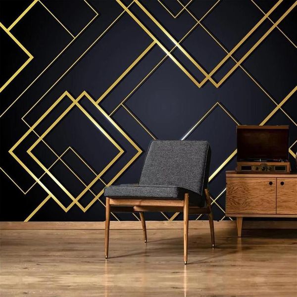 Wallpapers personalizado 3d po papel de parede linhas douradas criativo geométrico mural quarto sala de estar sofá tv fundo papéis de parede casa de317d