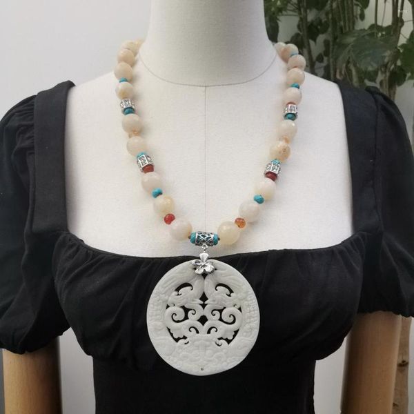 Anhänger Halsketten Lii Ji Naturstein Halskette 67cm Türkise Karneol Weiße Jade Lagerverkauf Schmuck Geschenk