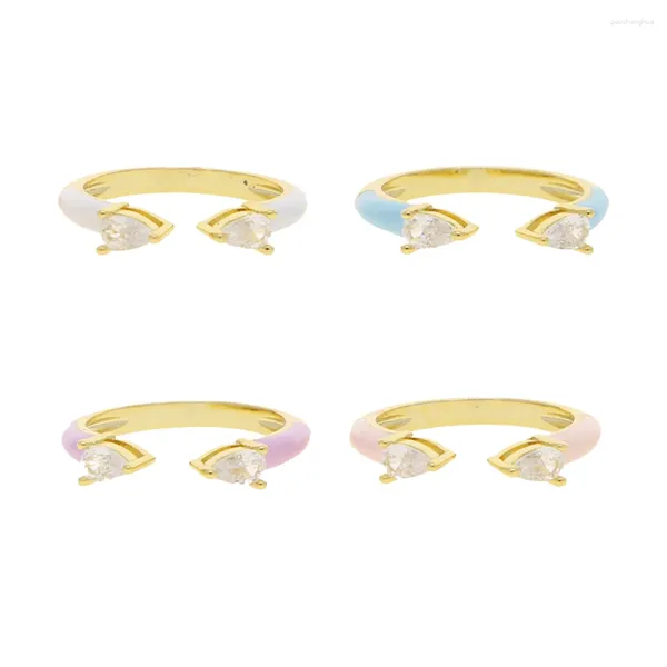 Anéis de cluster abertos ajustados mulheres faixa de dedo pastel esmalte luz rosa azul roxo 2 5a gota de lágrima cz moda anel colorido