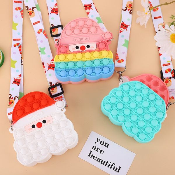 Bonito saco pop dedo meninas brinquedos papai noel empurrar bolhas espremer brinquedos silicone chave bolsa saco alívio do estresse jogo saco do mensageiro para meninas presentes de natal